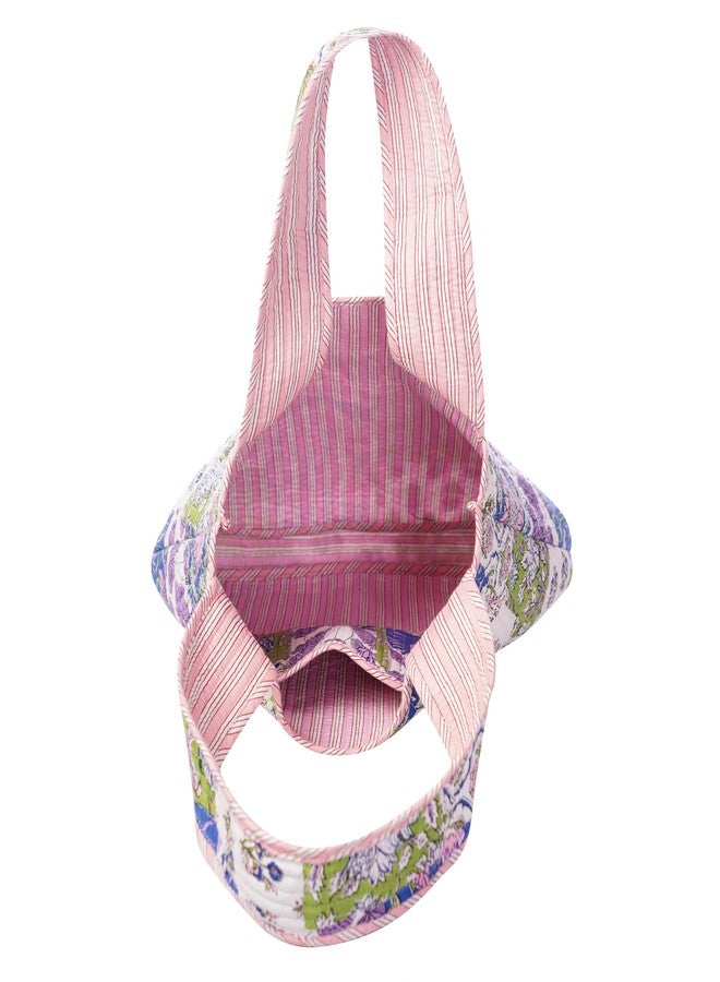 SENORA Quilted Cotton Tote Bag for Women | Hand Block Print Jaipuri Shoulder Handbag | Eco-Friendly Travel & Shopping Bag | Reusable Carryall | Multicolour Floral - Image 4